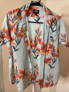 Billabong Light Blue Shirt with Orange Floral Print